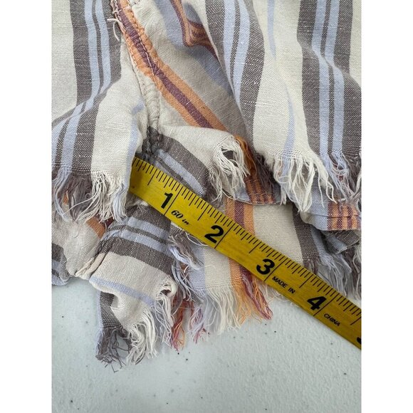 Free People Women Size 0 Striped Linen Blend Button Fly Frayed Hem Shorts - Picture 11 of 12